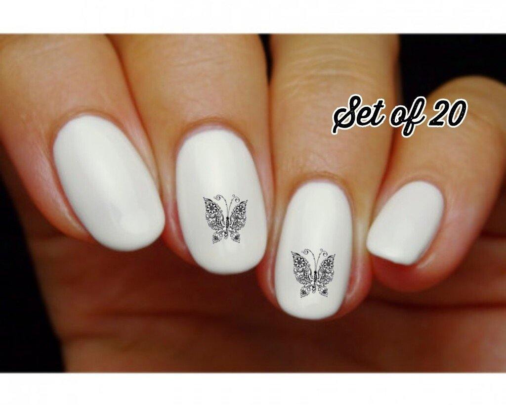 Butterfly with Flowers and Scrolls Nail Decals Stickers Water Slides Nail Art - Nails Creations
