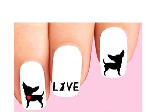 Chihuahua Love Heart Silhouette Assorted Waterslide Nail Decals
