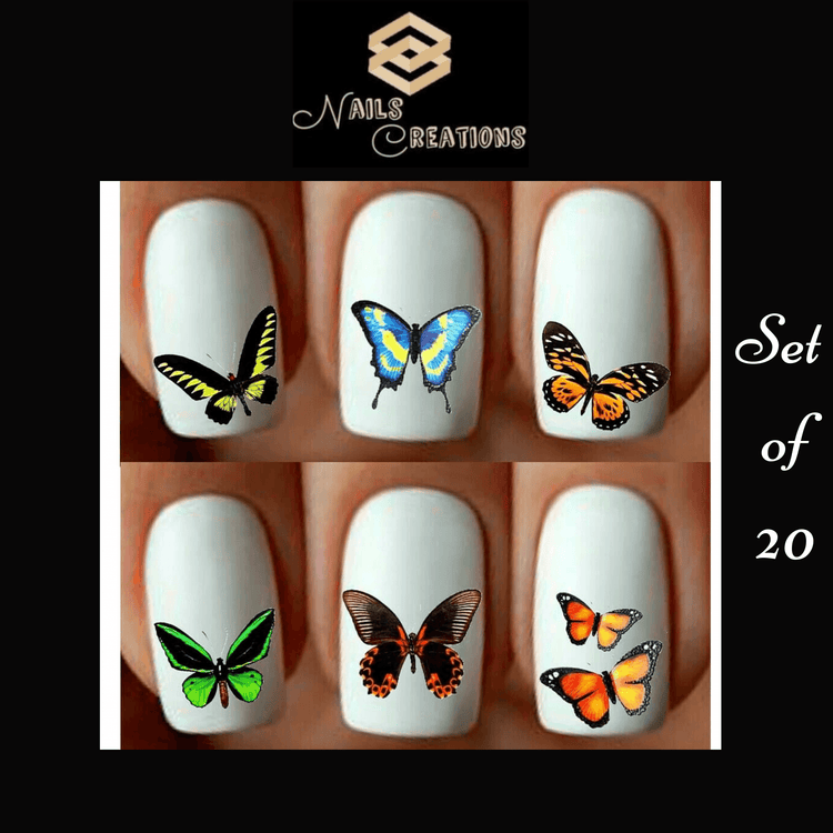 Colorful Butterfly Waterslide Nail Decals Set of 20 - Nails Creations