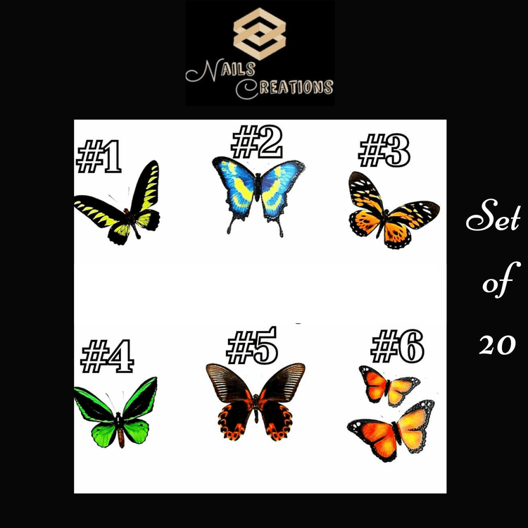 Colorful Butterfly Waterslide Nail Decals Set of 20 - Nails Creations