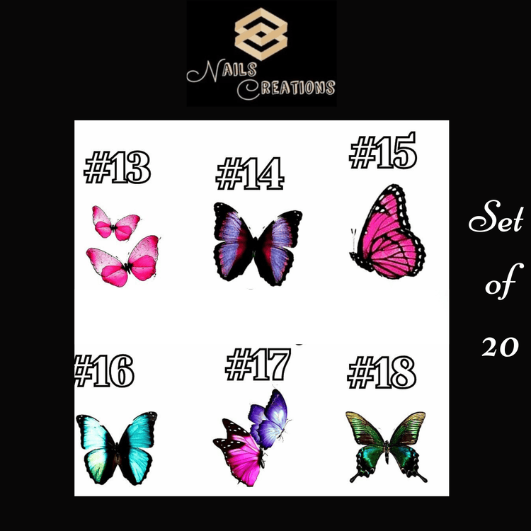 Colorful Butterfly Waterslide Nail Decals Set of 20 - Nails Creations