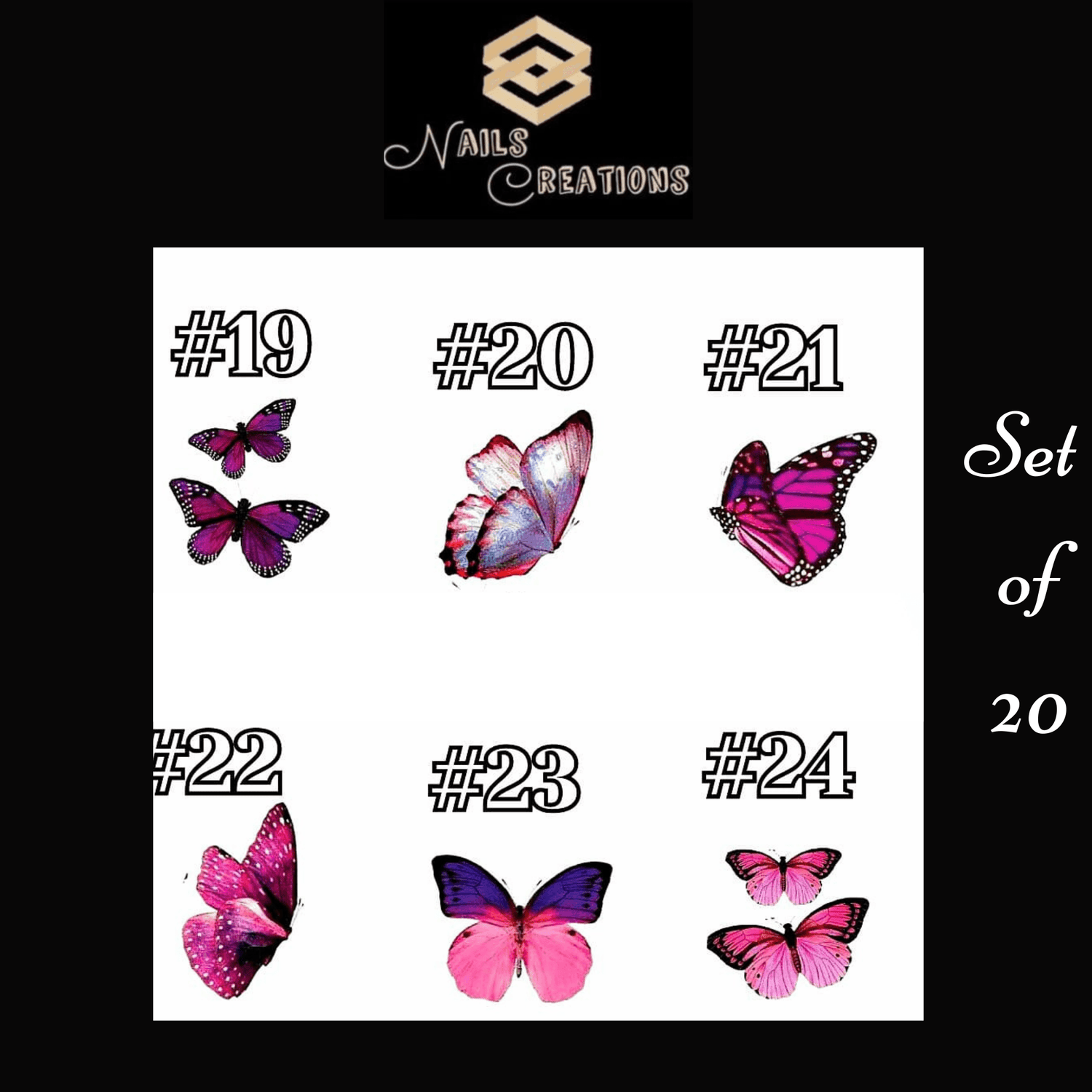 Colorful Butterfly Waterslide Nail Decals Set of 20 - Nails Creations