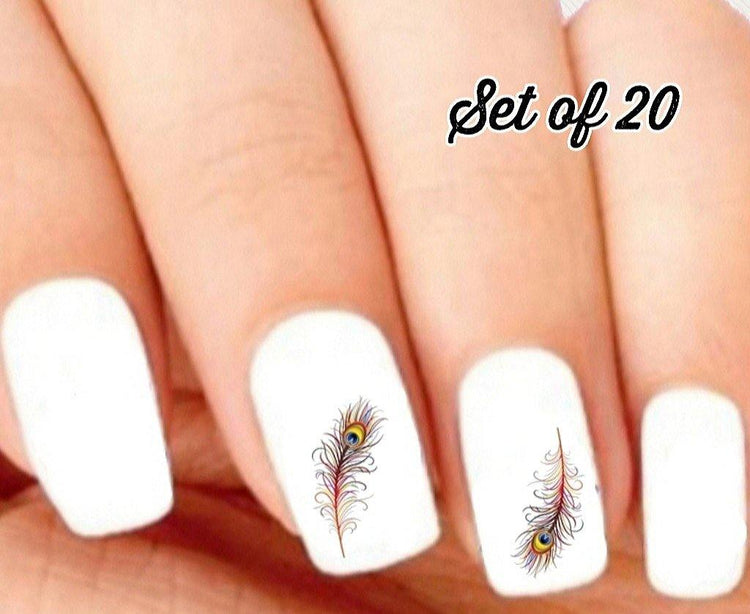 Colorful Peacock Feather Nail Decals Stickers Water Slides Nail Art - Nails Creations