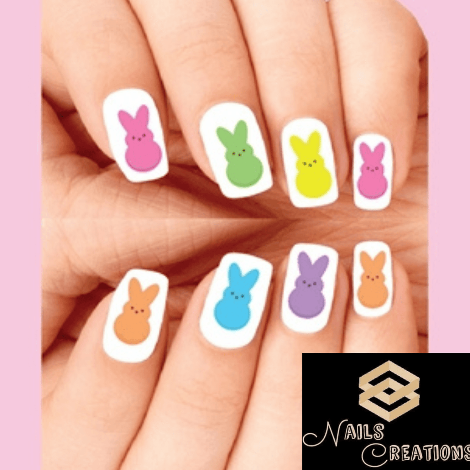 Easter Colorful Marshmallow Bunnies Assorted Set of 20 Waterslide Nail Decals - Nails Creations