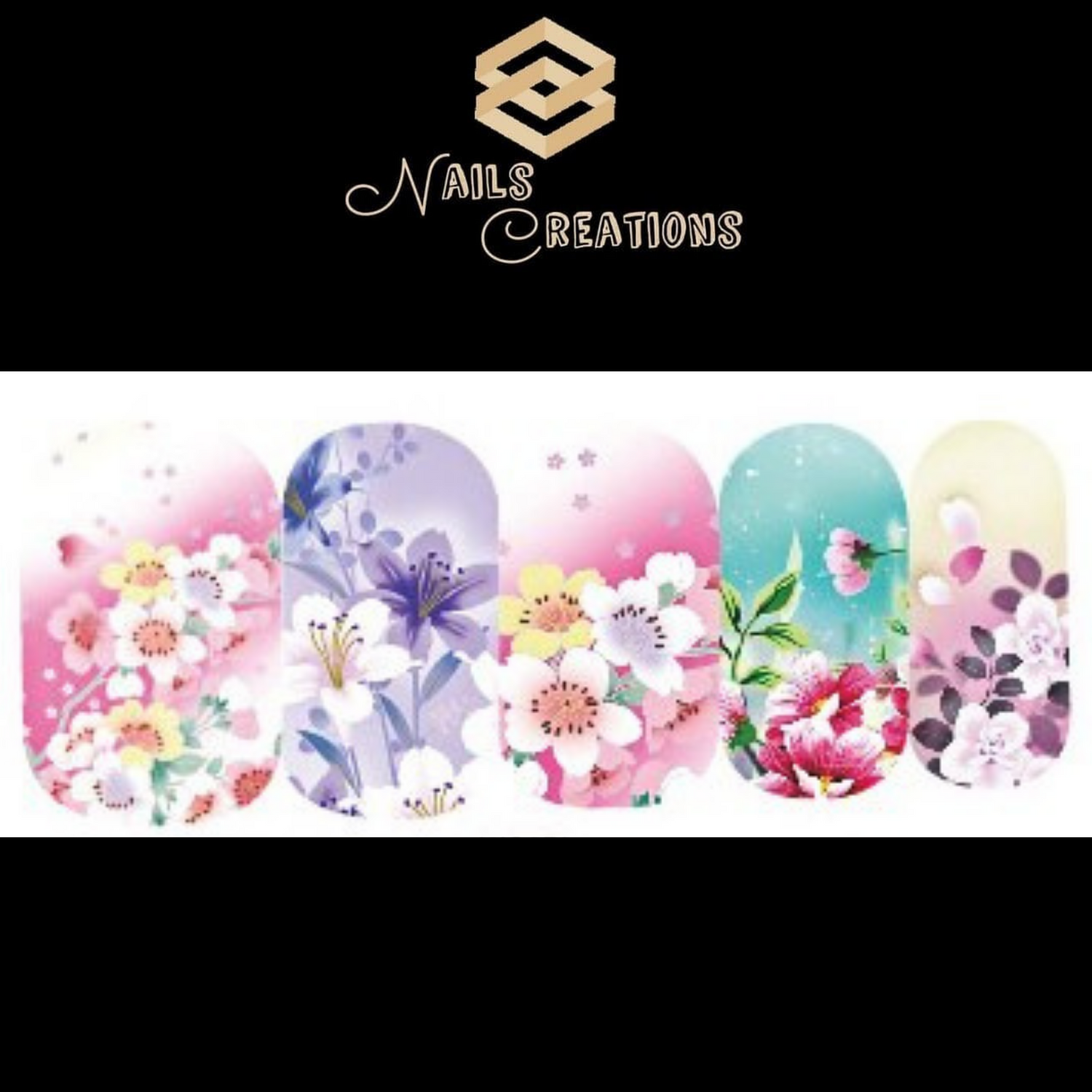 Flower Pattern Nail Art Full Waterslide Decals - Nails Creations