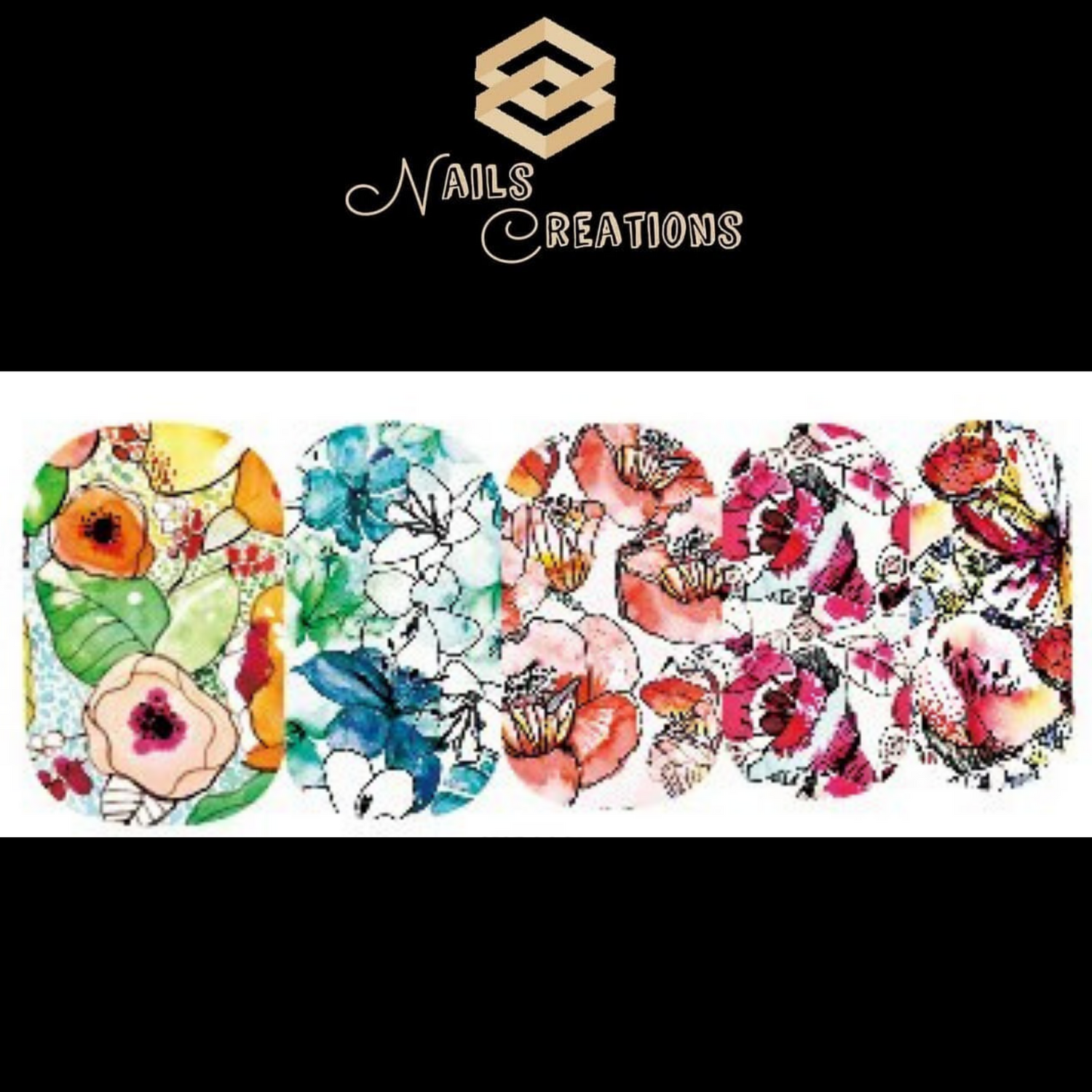 Flowers Nail Art Full Waterslide Decals  WG282 - Nails Creations
