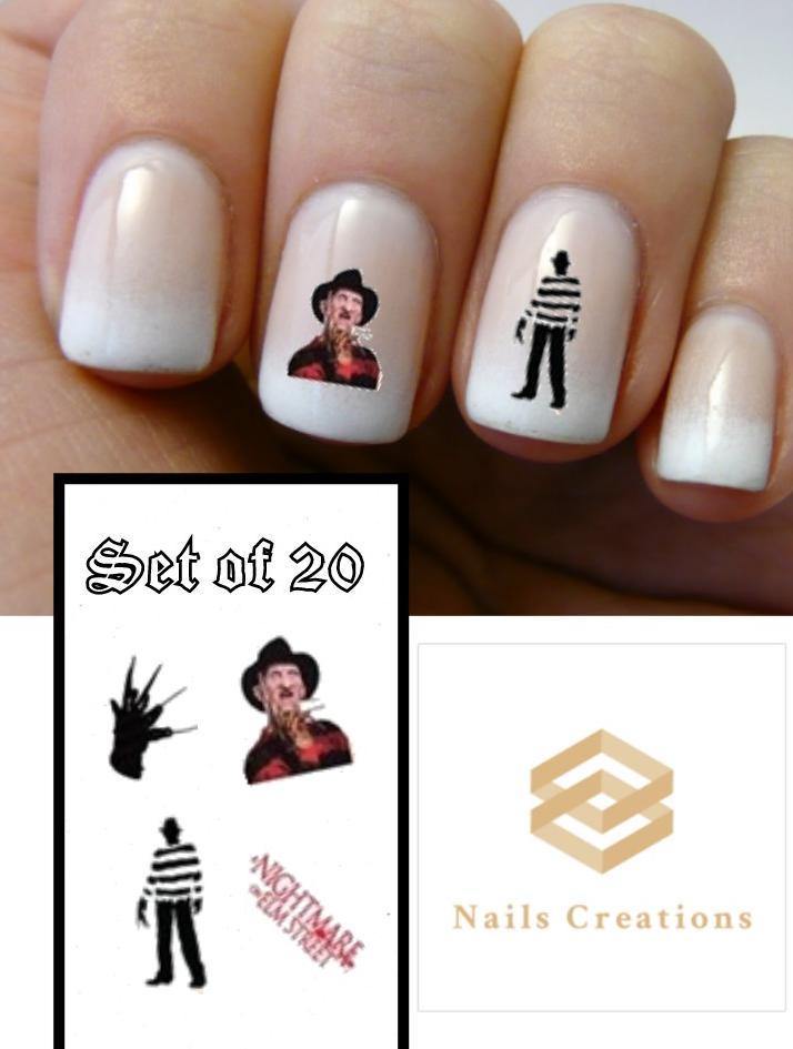 Halloween Freddy Krueger Nightmare Elm Street Assorted Nail Decals Stickers Water Slides Nail Art - Nails Creations