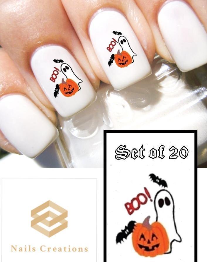 Halloween Ghost Pumpkin Bats Boo Nail Decals Stickers Water Slides Nail Art - Nails Creations