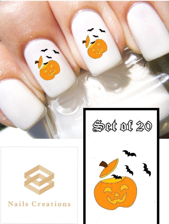 Halloween Pumpkin with Bats Nail Decals Stickers Water Slides Nail Art - Nails Creations