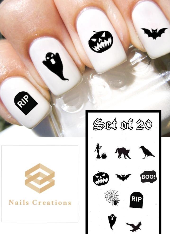 Halloween Silhouettes Assorted Nail Decals Stickers Water Slides Nail Art - Nails Creations