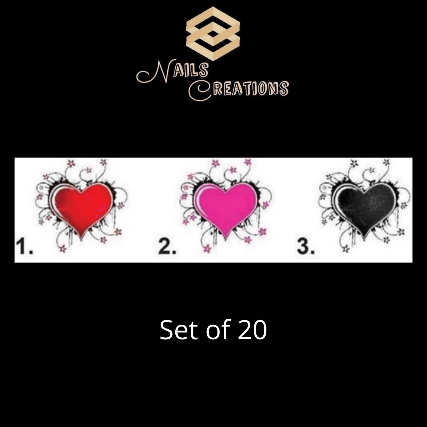 Heart with Flowers & Scrolls Waterslide Nail Decals - Nails Creations