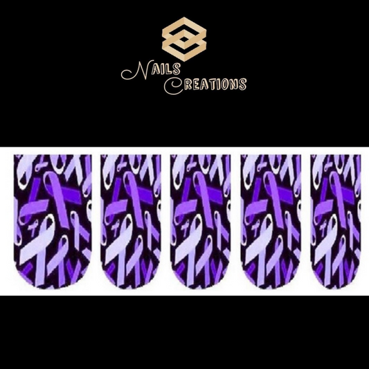 Hodgkin's Lymphoma Purple Awareness Ribbons Set of 10 Waterslide Full Nail Decals - Nails Creations