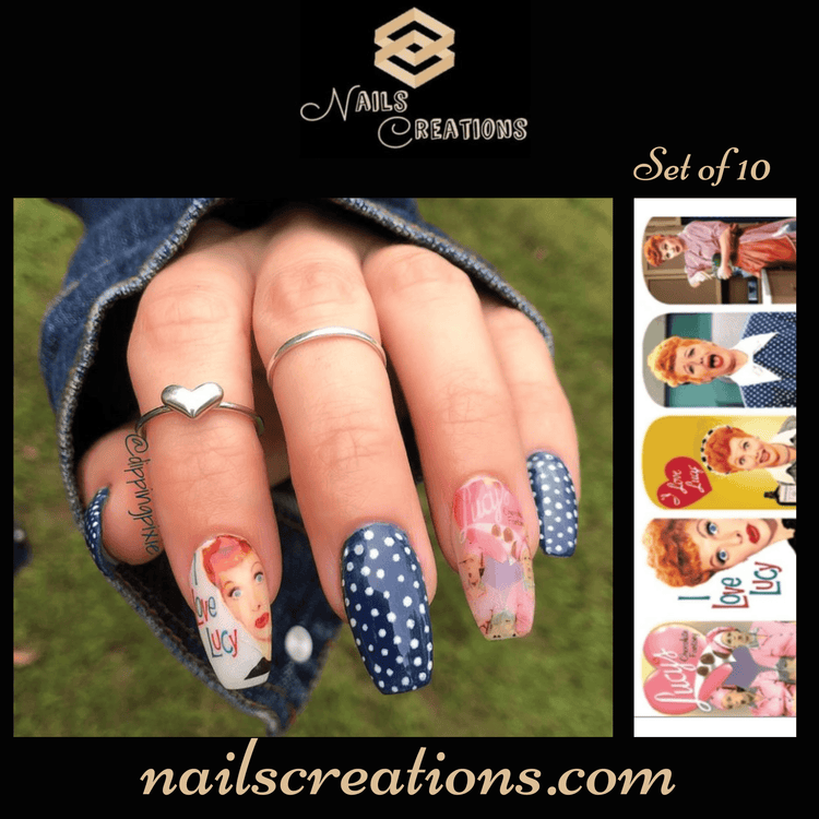 I Love Lucy Lucille Ball Set of 10 Waterslide Full Nail Decals - Nails Creations