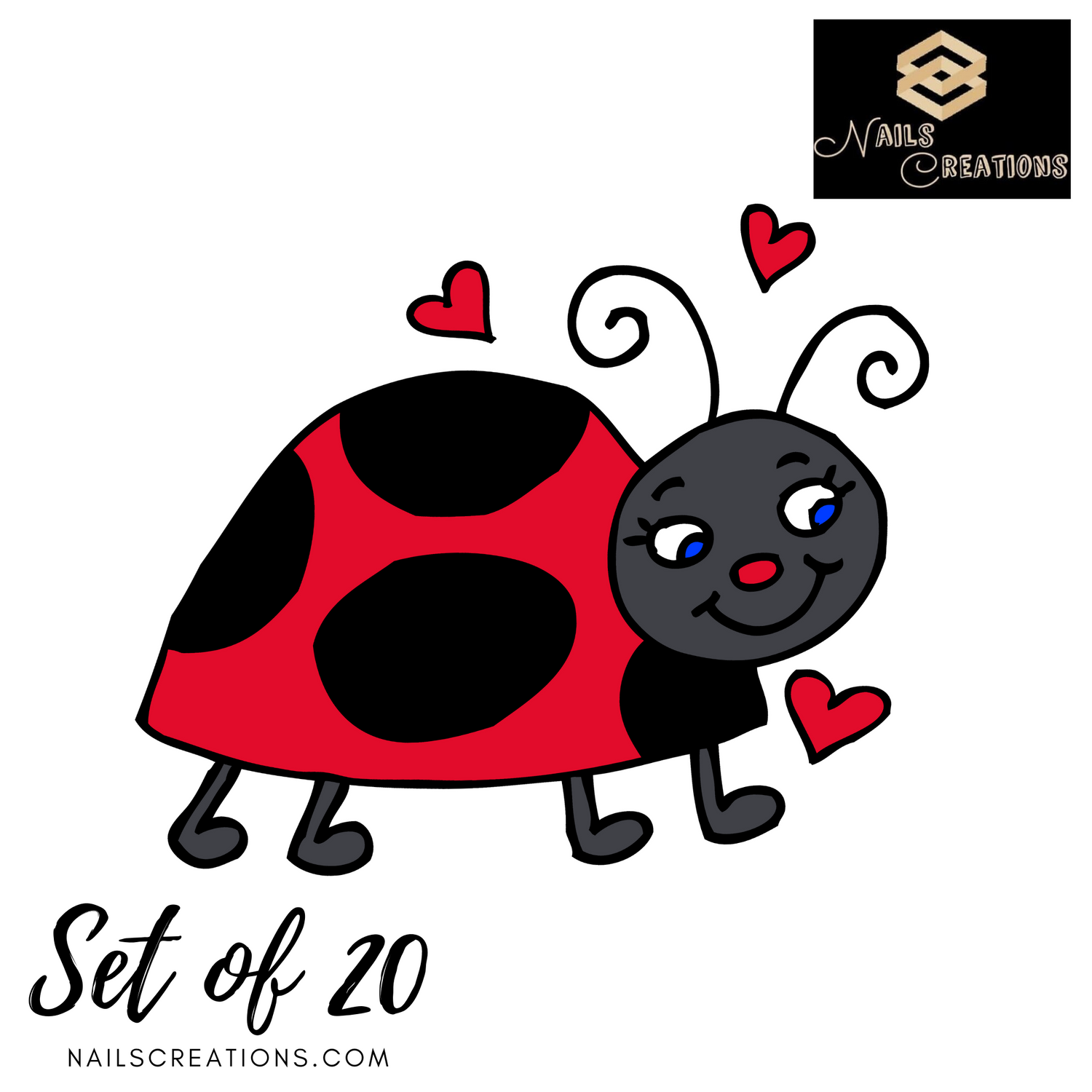 Ladybug with Hearts Nails designs - Nail Art Decals - Nails Creations - Nails Creations