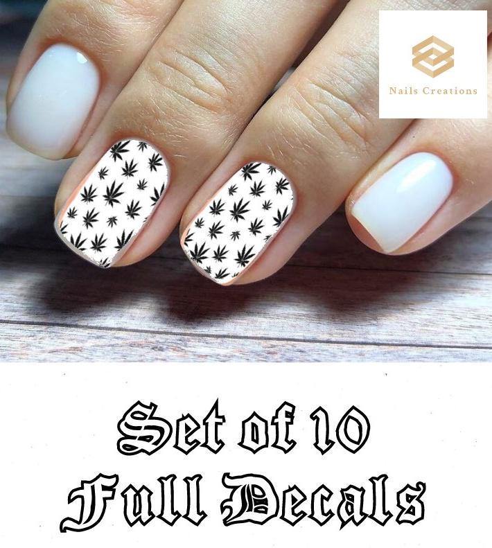 Cannabis Pot Marijuana Leaf Set Full Nail Decals Stickers Water Slides Nail Art - Nails Creations