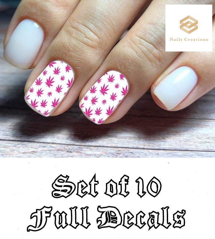 Cannabis Pot Marijuana Leaf Set Full Nail Decals Stickers Water Slides Nail Art - Nails Creations