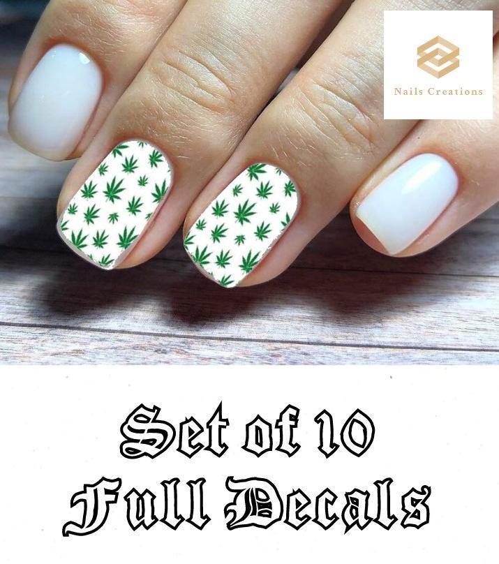 Cannabis Pot Marijuana Leaf Set Full Nail Decals Stickers Water Slides Nail Art - Nails Creations