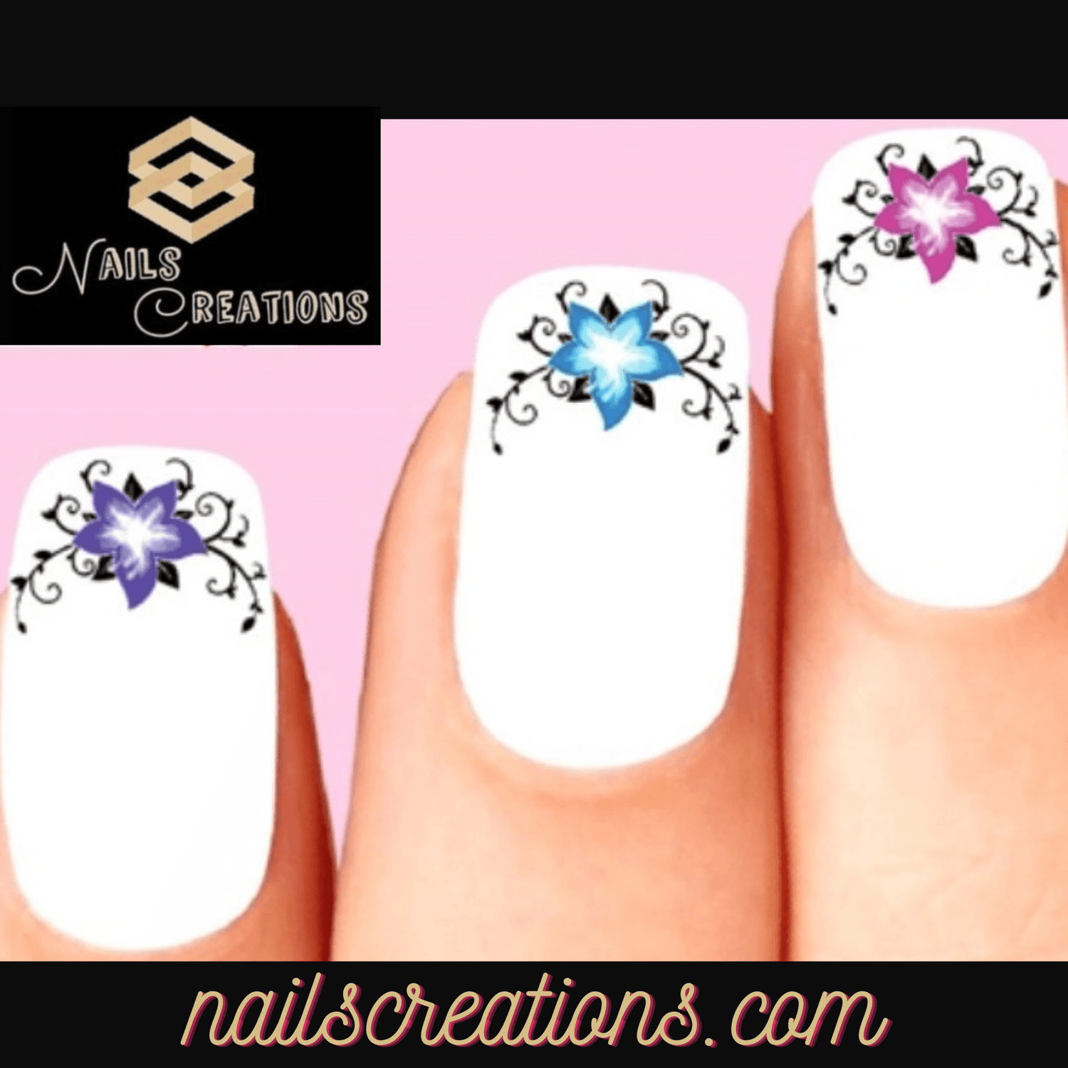 Lilly with Vines Scrolls Assorted Set of 20 Waterslide Nail Decals - Nails Creations