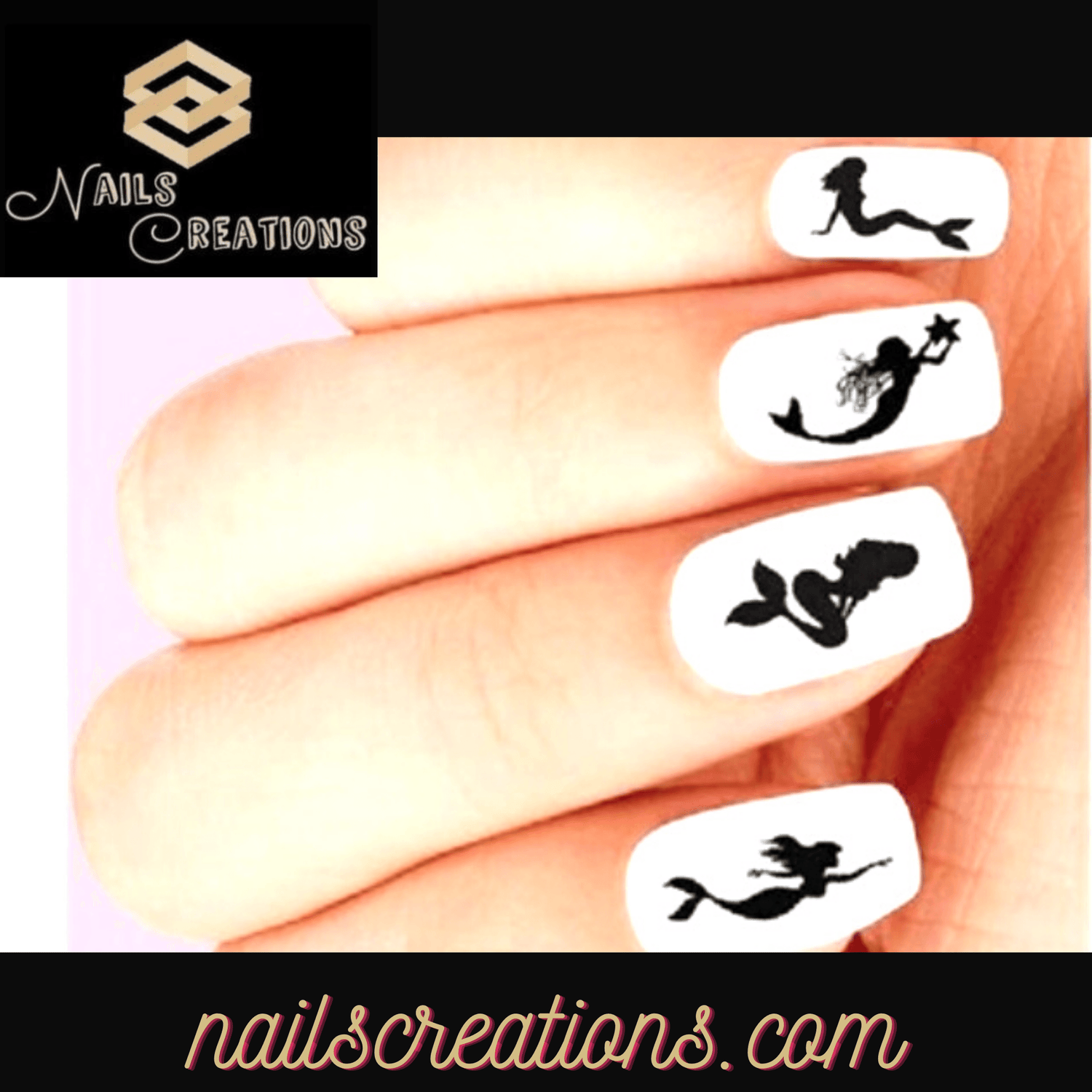 Mermaid Silhouette Assorted Set of 20 Waterslide Nail Decals - Nails Creations