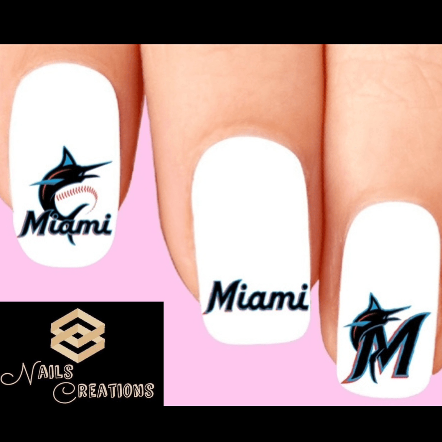 Miami Marlins Baseball Nail Decal Stickers