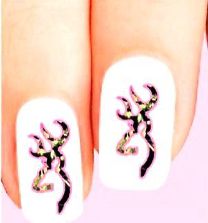 Pink & Green Camo Camouflage Deer Waterslide Nail Decals - Nails Creations