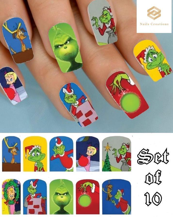 The Grinch Christmas Full Waterslide Nail Decals - Nails Creations