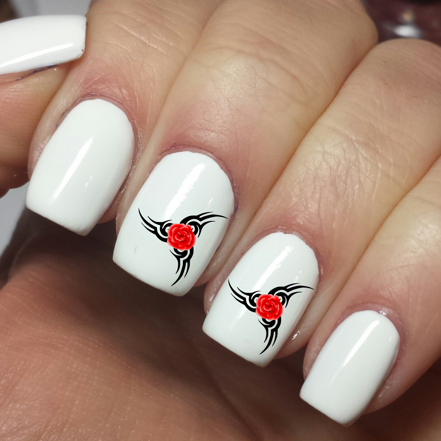 Tribal Design with Red Rose Nail art Waterslide Decals - Nails Creations - Nails Creations