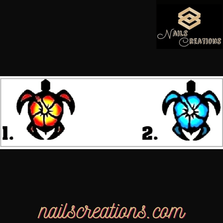 Turtle with Hibiscus Set of 20 Waterslide Nail Decals - Nails Creations