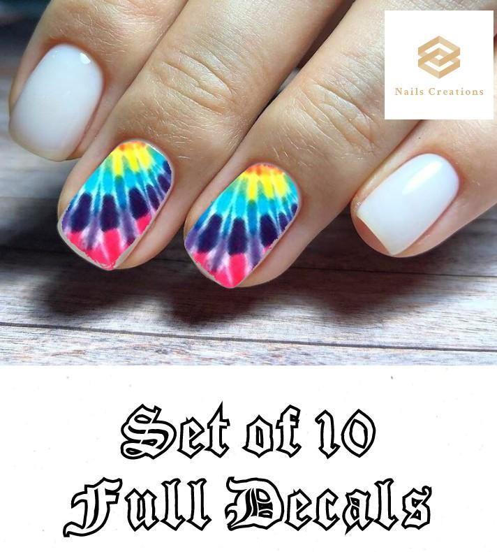 Tye Dye Set Full Nail Decals Stickers Water Slides Nail Art - Nails Creations