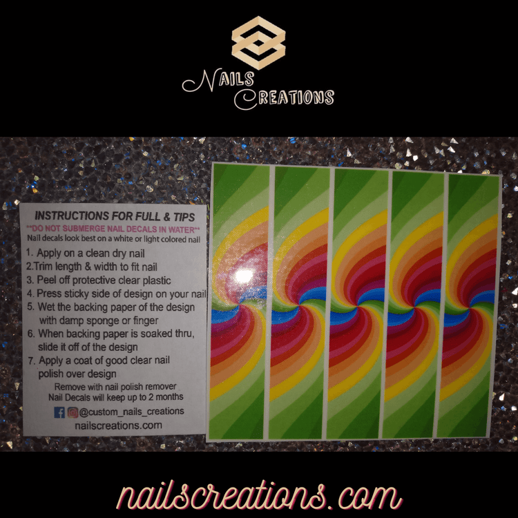X-Long Full Waterslide Nail Decals - Colorful Rainbow Design - Nails Creations