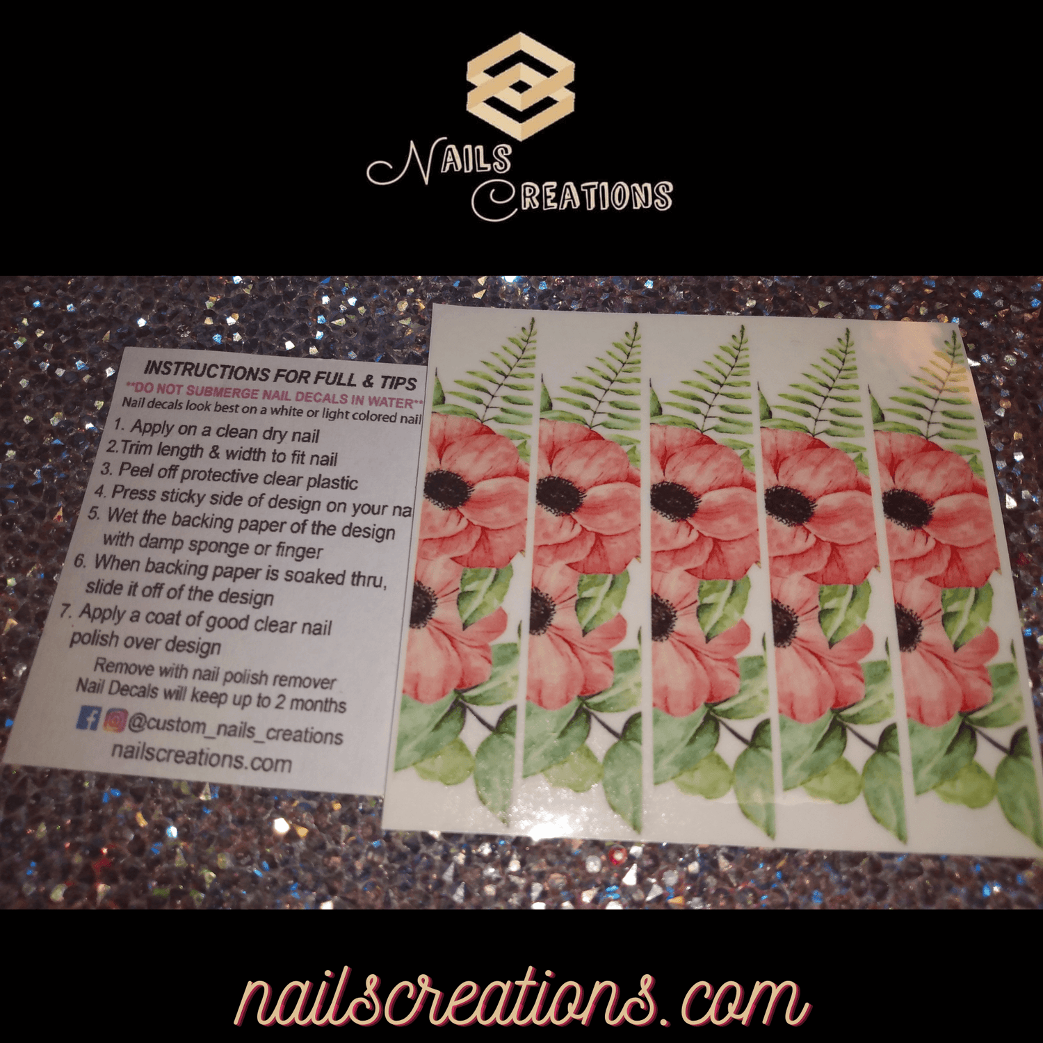 X-Long Full Waterslide Nail Decals - Floral Design - Nails Creations