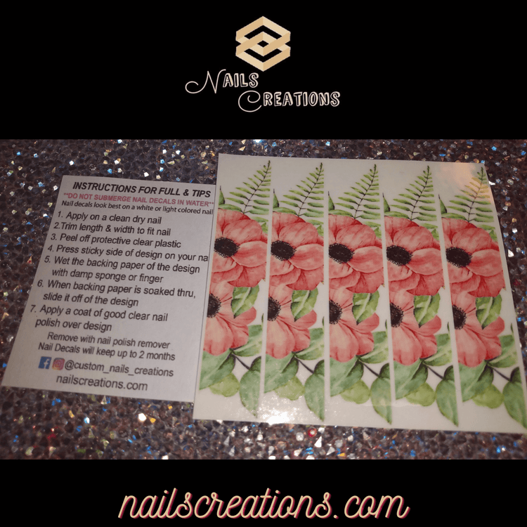 X-Long Full Waterslide Nail Decals - Floral Design - Nails Creations