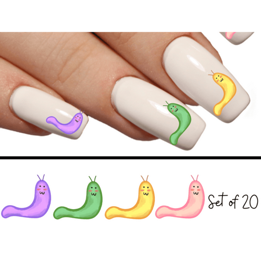 Slug Waterslide Nail Decals - Assorted Set of 20 Stickers for Nail Art, Fun Slug Designs, DIY Nail Decorations, Easy Application