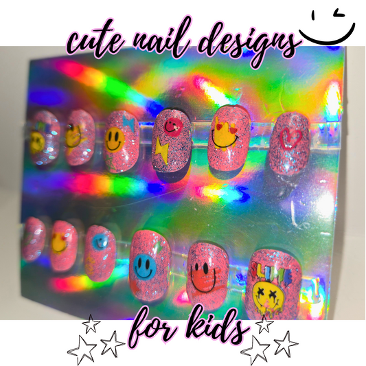 Fun Emoji Smiley Face Press-On Nails for Kids | Colorful Kids Nail Art