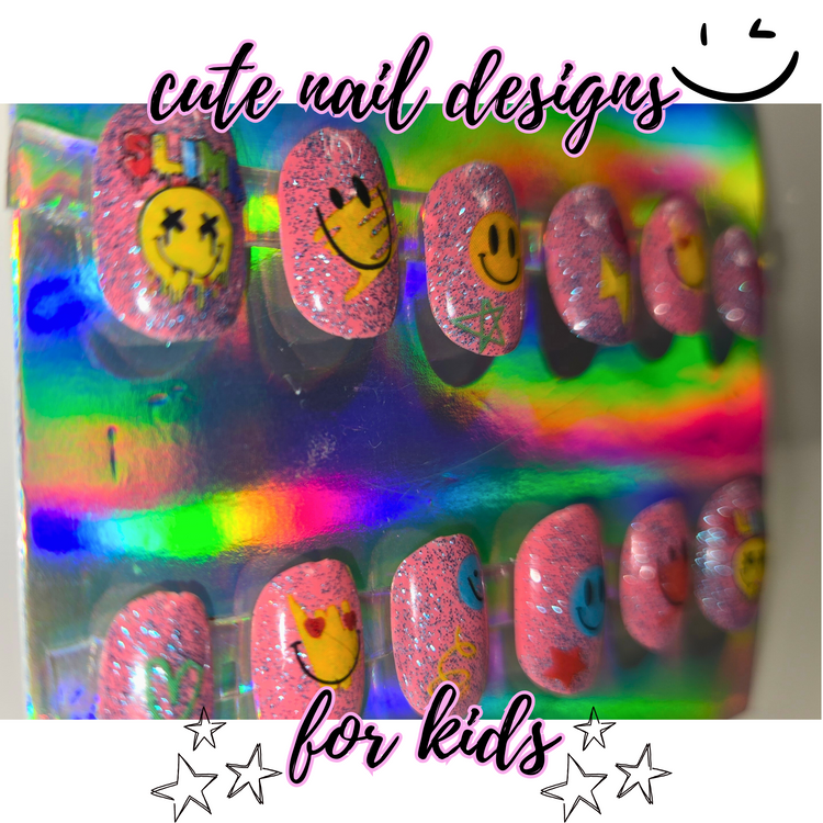 Fun Emoji Smiley Face Press-On Nails for Kids | Colorful Kids Nail Art