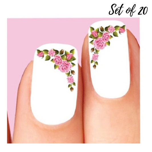 20 Stunning Pink Rose Waterslide Nail Decals – Easy Apply Stickers for Gorgeous Nail Art