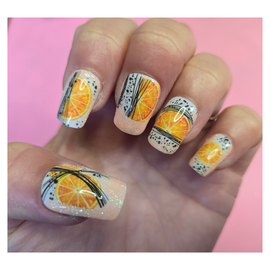 Medium Square Orange Glitter Press On Nails - Custom Full Set