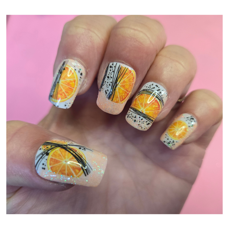 CUSTOM Gel Press On Nails, ORANGE W/ Glitter, 10p Set, FULL KIT, Medium Square