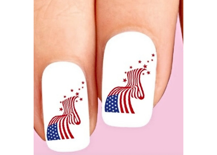 4th of July American Flag Nail Decals – Patriotic Stars & Stripes Waterslide Nail Art Set of 20