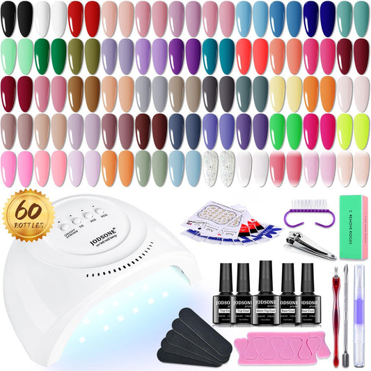 60 PCS Gel Nail Polish Kit with U V Light Base and Matte Glossy Top Coat Nail Gel Polish Soak off Manicure Accessory Tools Suitable for All Seasons - Nails Creations
