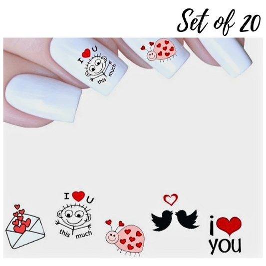 Adorable 'I Love You' Valentine's Nail Art Water Slide Decals for Perfect Romantic Manicure