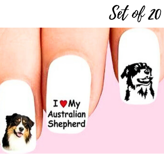 Australian Shepherd Dog Water Slide Nail Decals Stickers - Assorted Designs for Pet Lovers