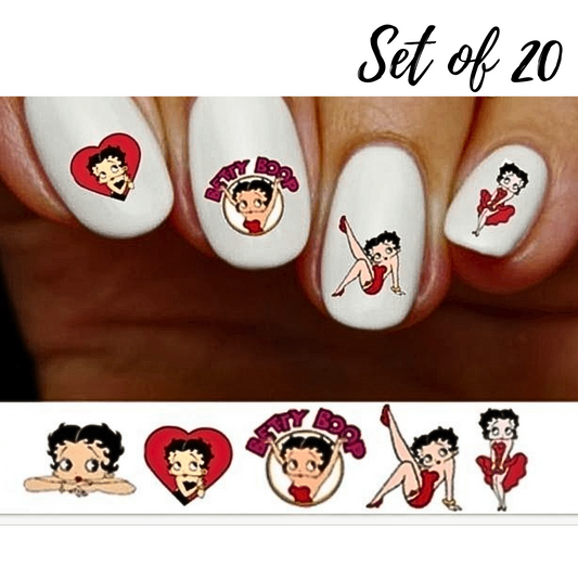 Betty Boop Red Heart Nail Decals Assorted Water Slide Stickers for Stunning Nail Art
