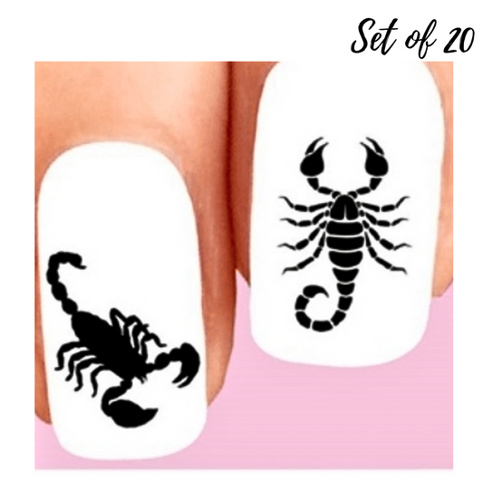Black Scorpion silhouette Assorted Set of 20 Waterslide Nail Decals
