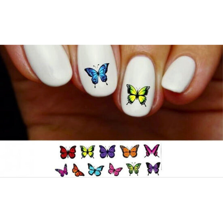 Butterfly Nail Decals – Set of 48 Colorful Assorted Waterslide Stickers for Nail Art