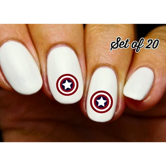 Captain America Shield Nail Decals Waterproof Water Slide Nail Art Stickers