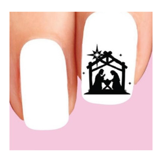 Christmas Nativity Nail Decals – Jesus & 3 Kings Silhouette, Set of 20 Waterslide Stickers