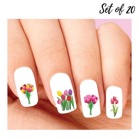 Colorful Assorted Set of 20 Tulip Waterslide Nail Decals for Vibrant Nail Art