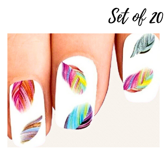 Colorful Rainbow Feathers Nail Decals|Vibrant Water Slide Stickers for Stunning Nail Art