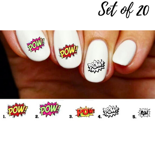 Comic Book Pow Nail Decals - Fun Stickers & Water Slide Nail Art for Creative Nail Designs